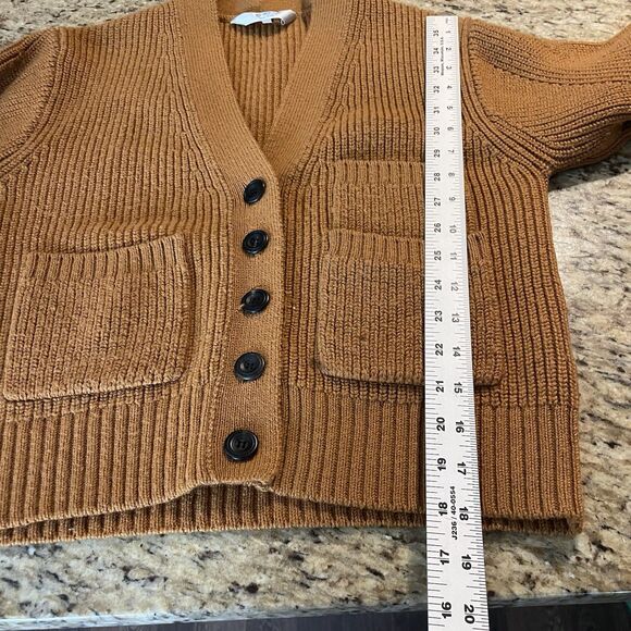 Sea NY Cardigan Women XS Brown Balloon Sleeve Wool Blend Luxury Preppy Flaw - Picture 7 of 10